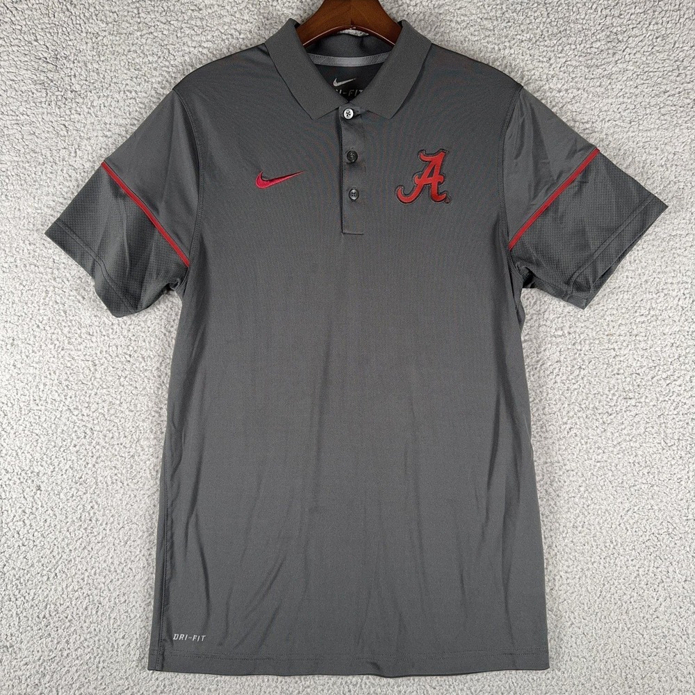 Nike Dri Fit Alabama Crimson Tide Polo Shirt Mens S Gray Red Script A Golf